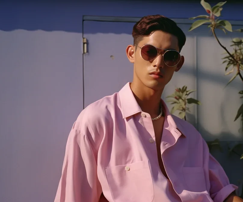 Episode 001 key art — a man in a pink shirt and sunglasses against a violet wall