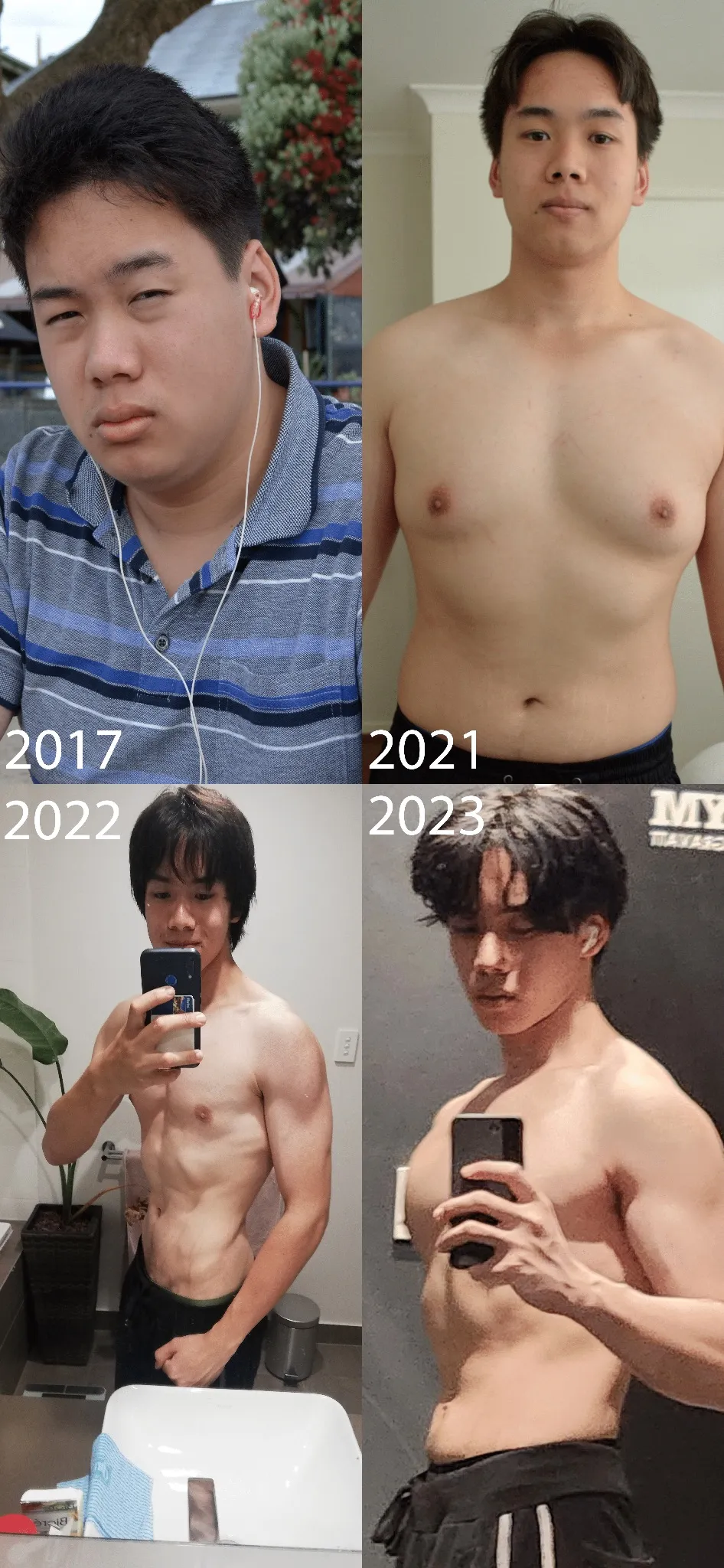 Multi-year body transformation from 2017 to 2023
