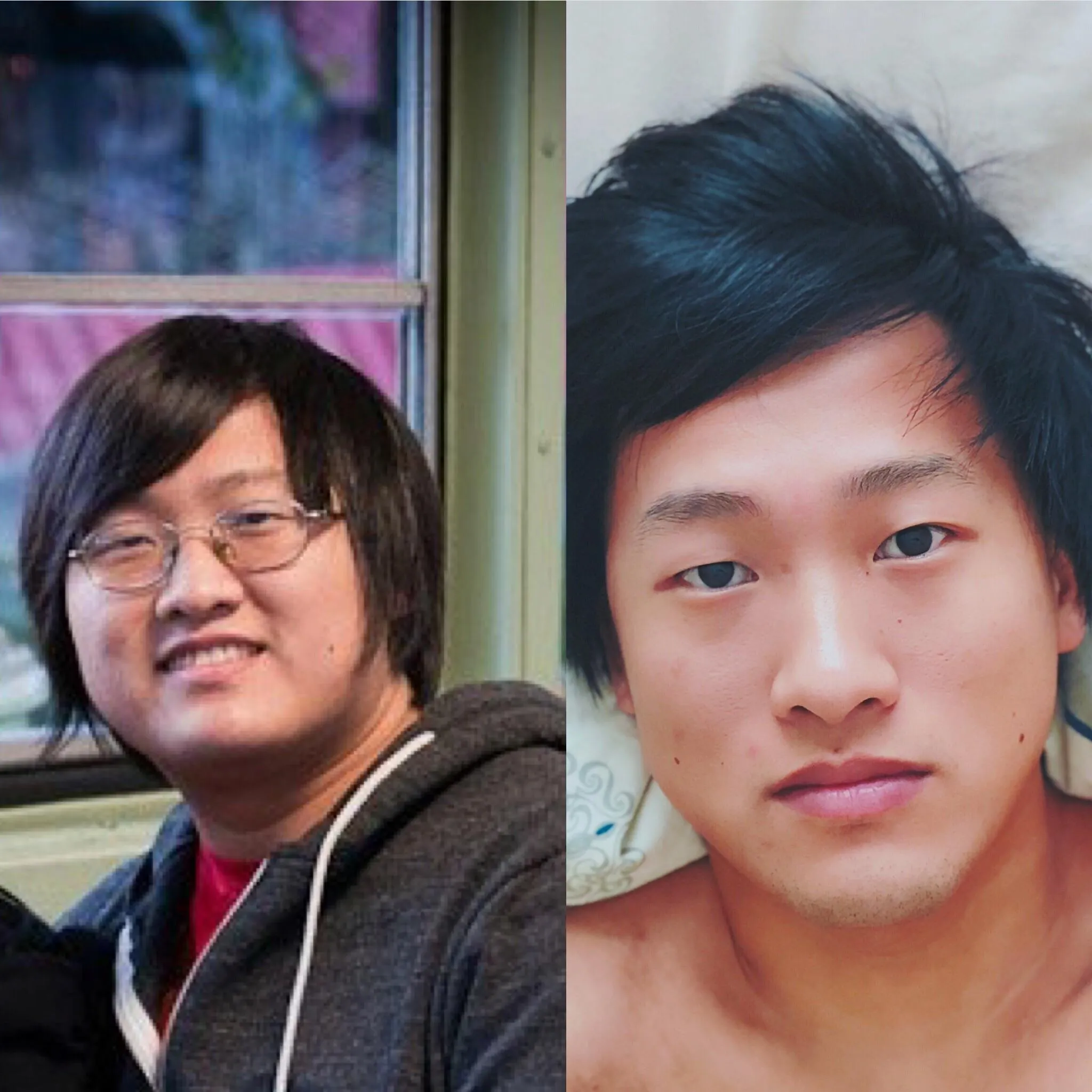 Before and after face transformation showing the impact of fat loss on facial features