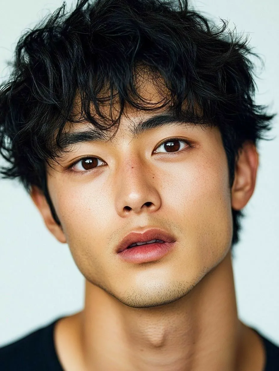 Asian male with textured medium-length hair